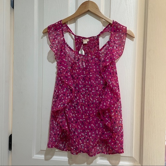 Tulle Tops - NWT Tulle Polka dot pink ruffled tank top size small summer blouse new
